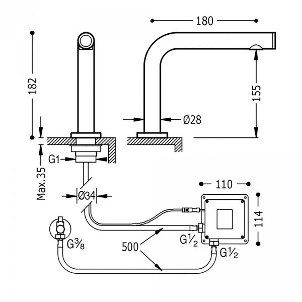 TRES - Bateria elektroniczna umywalkowa dotykowa TOUCH‑TRES do wody zimnej lub wstępnie zmieszanej  06144701