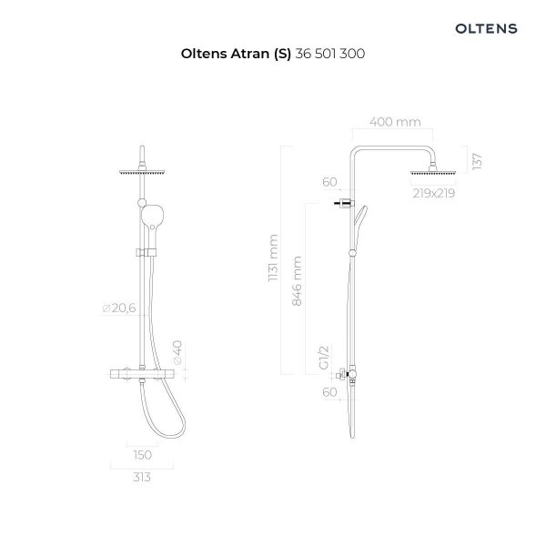 OLTENS Atran zestaw prysznicowy termostatyczny z deszczownicą kwadratową czarny mat 36501300