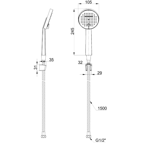 INVENA ZESTAW NATRYSKOWY 1-PUNKTOWY GABRO PLUS, CHROM 2F AU-3P-M01-V