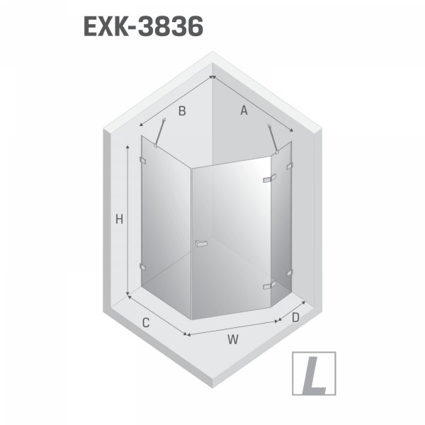 NEW TRENDY Kabina prysznicowa AVEXA GUNMETAL BRUSHED 1D pięciokątna asymetryczna L 100x80x200 szkło czyste 6mm Active Shield 2.0 - drzwi prawe EXK-3836
