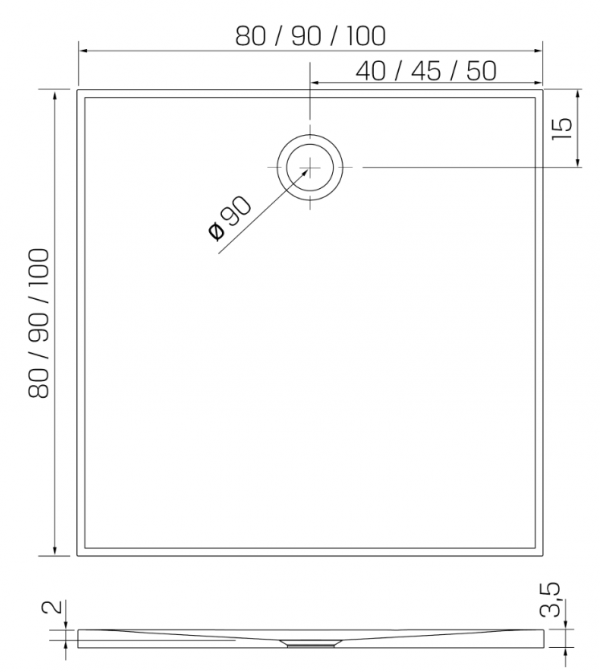 NEW TRENDY Brodzik konglomeratowy Nex 90x90, kwadratowy, w kolorze białym, wysokość 3,5cm B-0454