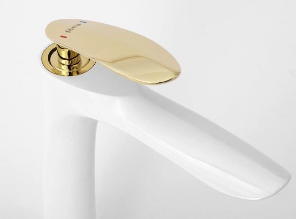 REA - Bateria umywalkowa ORBIT White Gold / Biało Złota Niska