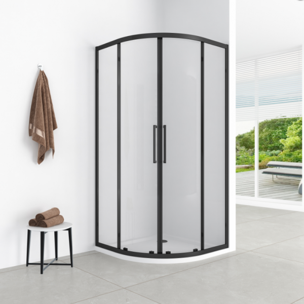 AQUAFORM KABINA PÓŁOKRĄGŁA 90X90X200 BLACK MATT, SZKŁO CZYSTE 6MM EASY CLEAN LAZURO AQ.100-502105