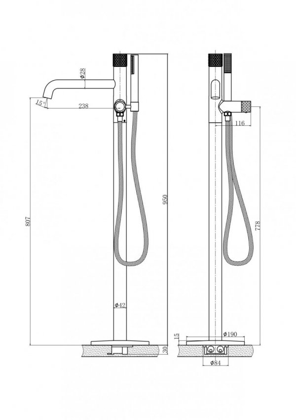 SEA HORSE - Bateria wannowa stojąca OVE BLACK czarna  BJV303/2B