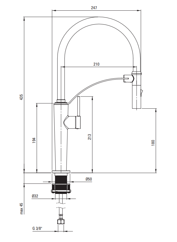 DEANTE Bateria kuchenna z elastyczną wylewką - 2 rodzaje strumienia CORDA stal szczotkowana BRC_F72M