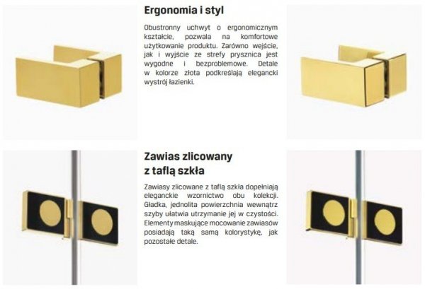 NEW TRENDY Kabina przyścienna AVEXA GOLD SHINE 90x100x200 EXK-2133/EXK-2103 POLSKA PRODUKCJA