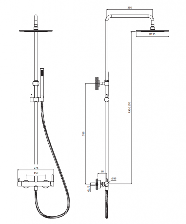 OMNIRES System prysznicowy natynkowy miedź szczotkowana Y1244MCPB 