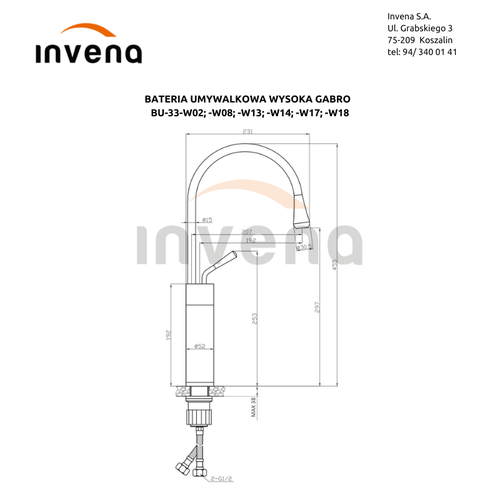 INVENA BATERIA UMYWALKOWA WYSOKA GABRO, INVENA TREND CZARNY/ZŁOTY BU-33-W17-V