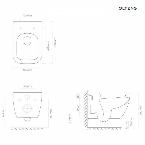 Zestaw Oltens Vernal miska WC wisząca PureRim z powłoką SmartClean z deską wolnoopadającą Slim 42507000 