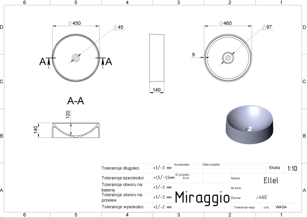 MIRAGGIO Umywalka ELLEL 0000185