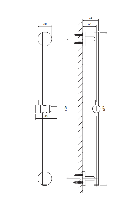 OMNIRES Drążek prysznicowy, 66 cm DR12CP