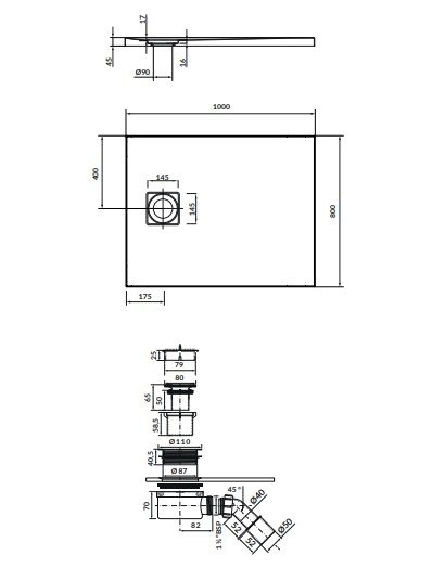 CERSANIT - Set C257 : brodzik prostokątny TAKO Slim 100x80x4,5 biały mat + syfon  S208-006