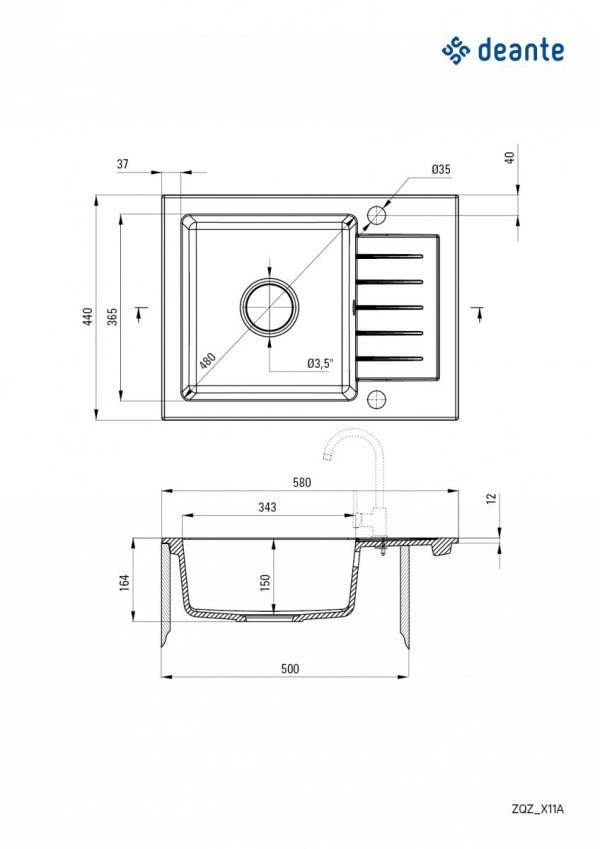 DEANTE Zlewozmywak granitowy 1-komorowy z ociekaczem ZORBA ZQZ_S11A