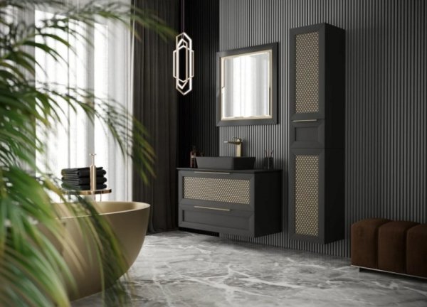 KROFAM - Szafka pod umywalkę CHIC 100cm,  2 szuflady, czarny satyna/złoto  CH 9970-45/43Z-W