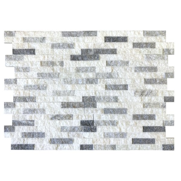 CAPITILE  - Panel ścienny Marmur Biało-Szary White Grey Marble Brick - marmur Stackstone Cloudy Grey łupany, naturalny 10x36x0,8-1,3 cm /opakowanie 0,396m2/