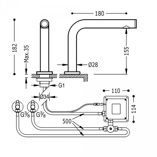 TRES - Bateria elektroniczna umywalkowa dotykowa TOUCH‑TRES z mieszaczem wody  06144801
