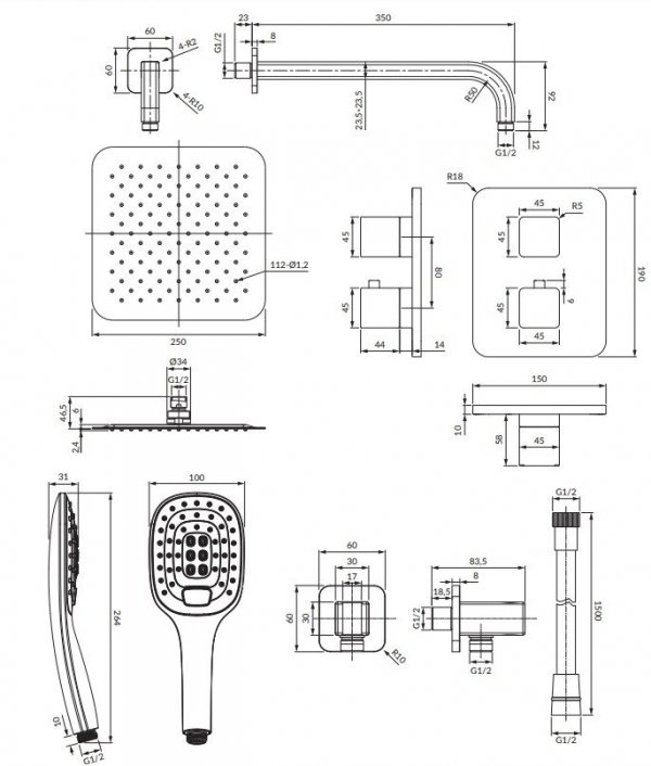 OMNIRES System zestaw prysznicowy termostatyczny podtynkowy SLIDE SYSSL11CR