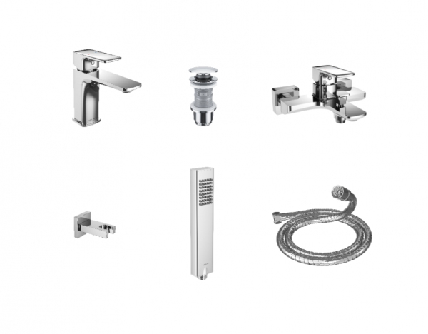 EXCELLENT Keria Zestaw promocyjny Keria set 01 chrom bateria umywalkowa, bateria wannowo-prysznicowa, korek umywalkowy klik-klak, słuchawka prysznicowa Tor z wężem Regular oraz mocowaniem ZEPR.0124.09