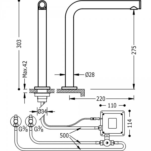 TRES - Bateria elektroniczna kuchenna dotykowa TOUCH‑TRES z mieszaczem wody  161446