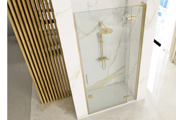 REA - Drzwi prysznicowe składane, łamane HUGO 100 Gold Brush / Złote Szczotkowane + listwa magnetyczna wymagana do montażu we wnęce