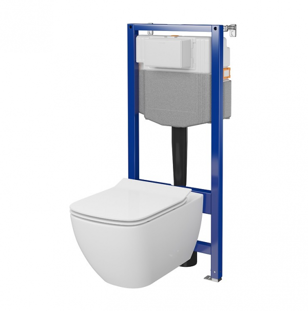 CERSANIT - Set C26 - stelaż podtynkowy AQUA 50 MECH QF + miska zawieszana VIRGO by Cersanit CleanOn + deska SLIM antybakteryjna, wolnoopadająca, z funkcją łatwego wypinania  S701-805