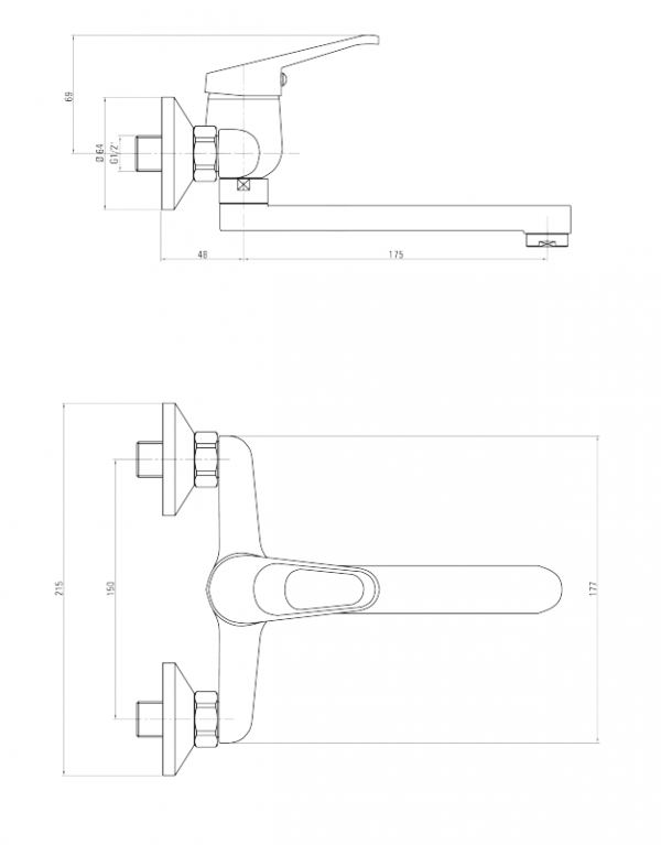 DEANTE Bateria umywalkowa ścienna LOBO BYU_050M