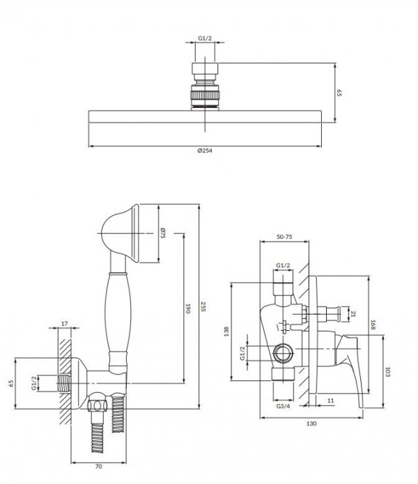 OMNIRES  Zestaw system prysznicowy podtynkowy ART DECO brąz antyczny SYSAD26BR