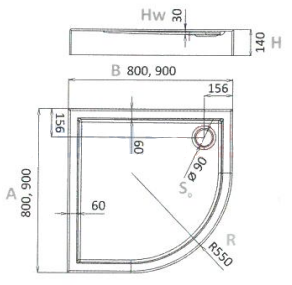 AQUAFORM - Brodzik prysznicowy półokrągły SLEEK biały 90X90X14/3 R550  