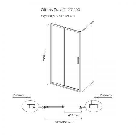 Oltens Fulla drzwi prysznicowe 110 cm wnękowe 21201100