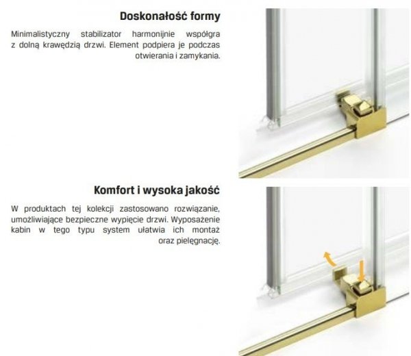 NEW TRENDY Kabina prysznicowa drzwi podwójne przesuwne PRIME LIGHT GOLD 90x100x200 D-0418A/D-0421A