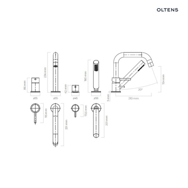 Oltens Molle bateria wannowo-prysznicowa 4-otworowa złoto szczotkowane 34200810
