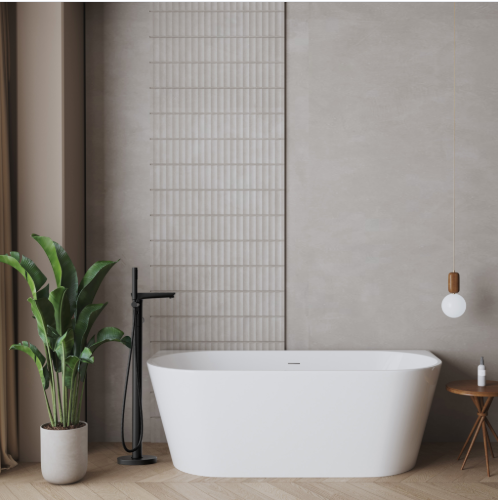 INVENA Wolnostojąca przyścienna wanna Astri, 160cm, w komplecie z syfonem, korkiem oraz estetycznym przelewem AN-03-16U-F