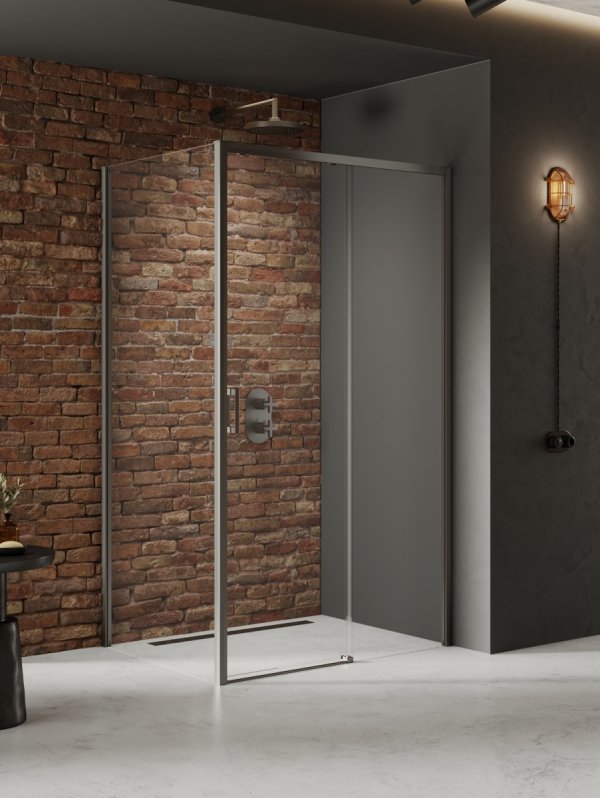 NEW TRENDY Kabina prysznicowa PRIME GUNMETAL BRUSHED 1D prostokątna L 110x70x200 szkło czyste 6mm Active Shield 2.0 D-0887A/D-0352B