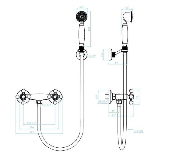 KUCHINOX - Bateria natryskowa STILO ścienna z zestawem natryskowym Chrom  BKI_041D