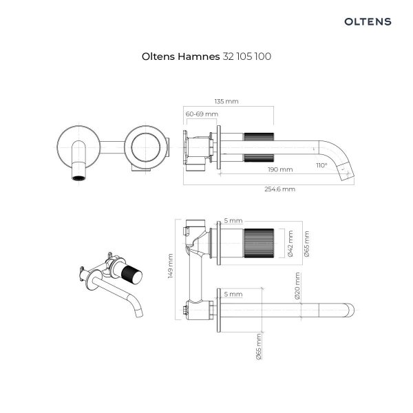 Oltens Hamnes bateria umywalkowa podtynkowa kompletna chrom 32105100