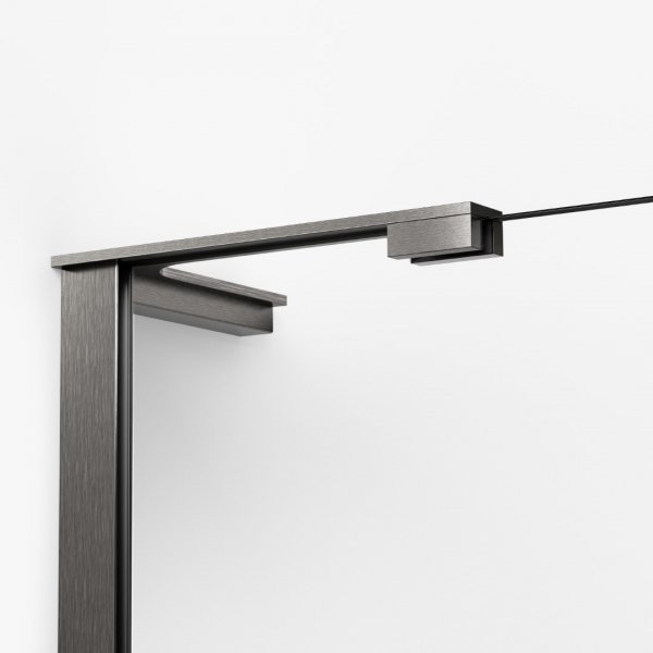 NEW TRENDY Kabina prysznicowa NESTA GUNMETAL BRUSHED WALK-IN U 70x200 szkło czyste 8mm Active Shield 2.0 - WSPORNIK KĄTOWY K-1754-WL