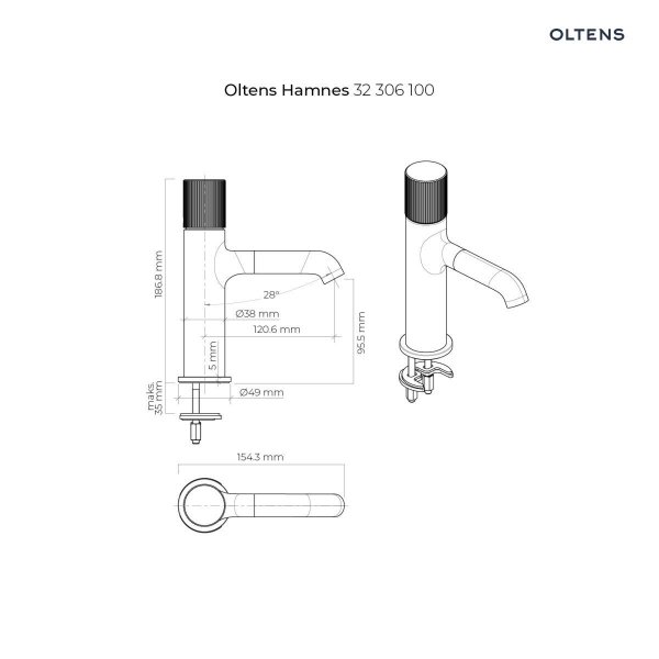 Oltens Hamnes bateria umywalkowa stojąca chrom 32306100