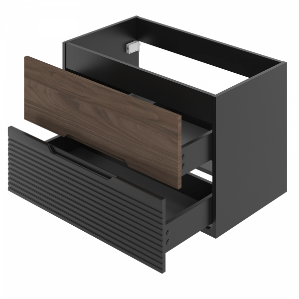MEGSTYL Szafka pod Umywalkę z Blatem 2S 80cm Czarny Mat Orzech Zestaw-1 AVELLA-01  