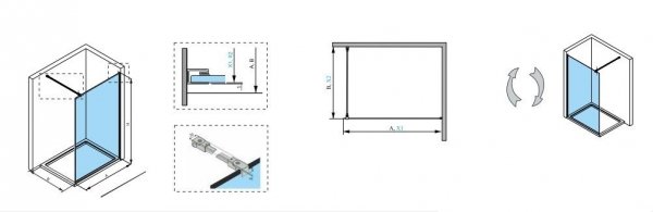 AQUAFORM  - ścianka prysznicowa TEINE 110 typu Walk-In szkło transparentne 6mm profil CZARNY  AQ.103-12-30110-02