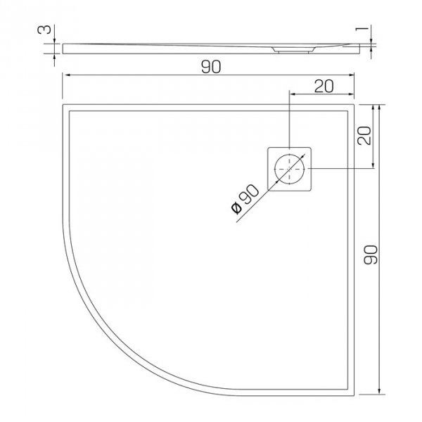 NEW TRENDY Brodzik półokrągły 90x90 biały Mori B-0451