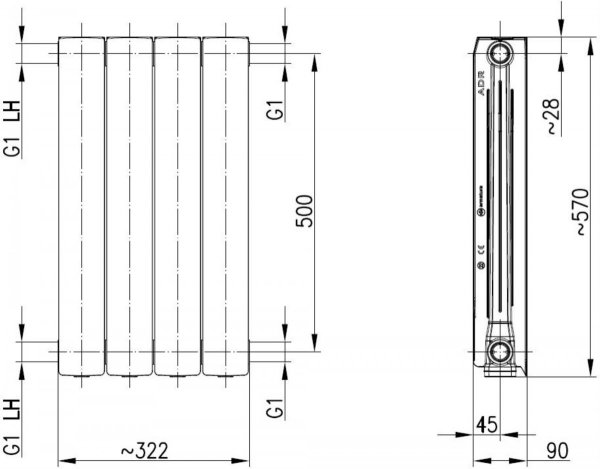 KFA ARMATURA KRAKÓW - Grzejnik aluminiowy ADR 500 4-elementowy CZARNY   763-040-81