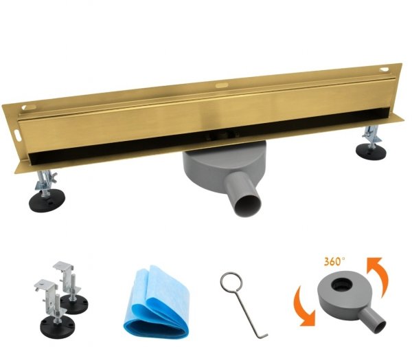 AQUALINE Odpływ liniowy ŚCIENNY ZŁOTY OBROTOWY 360° - 90 cm SR04GL900