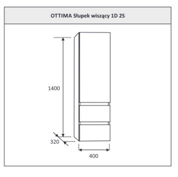 AQUAFORM - słupek łazienkowy wiszący 1D 2S OTTIMA biały połysk 40x140x32  AQ.401-1204011