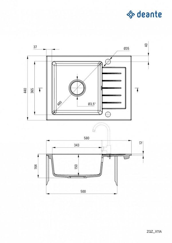 DEANTE Zlewozmywak granitowy 1-komorowy z ociekaczem ZORBA ZQZ_N11A