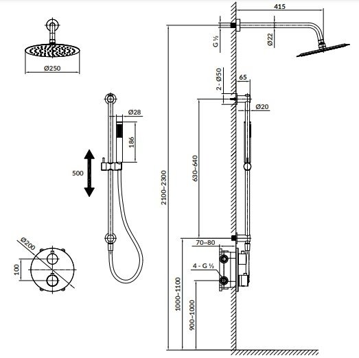 CERSANIT - Set B916 zestaw podtynkowy ZEN by Cersanit miedź szczotkowana z baterią termostatyczną wannowo-natryskową z boksem  S952-050