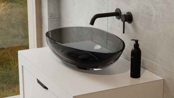 BESCO Umywalka nablatowa Neya Carbon Grey + maskownica czarny matt #UMN-60-CGB