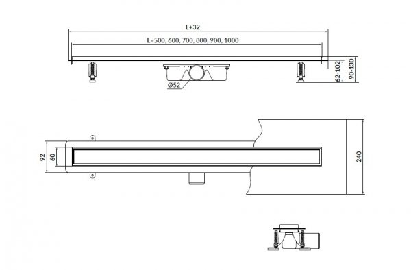 CERSANIT - Odpływ liniowy z rusztem dwustronnym TAKO 60 Stal  S907-008