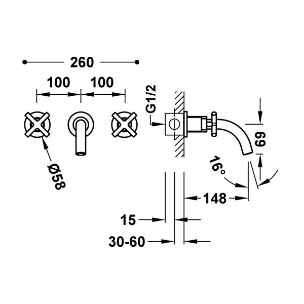 TRES MONTBLANC Bateria dwuuchwytowa podtynkowa umywalkowa- czarny brąz 28330001KMB