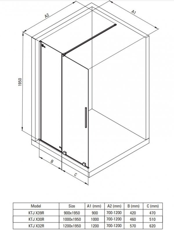 DEANTE Ścianka prysznicowa walk-in - przesuwna czarna 100X195 KTJ_N30R