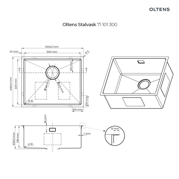 Oltens Stalvask zlewozmywak stalowy 1-komorowy 54x44 cm czarny 71101300